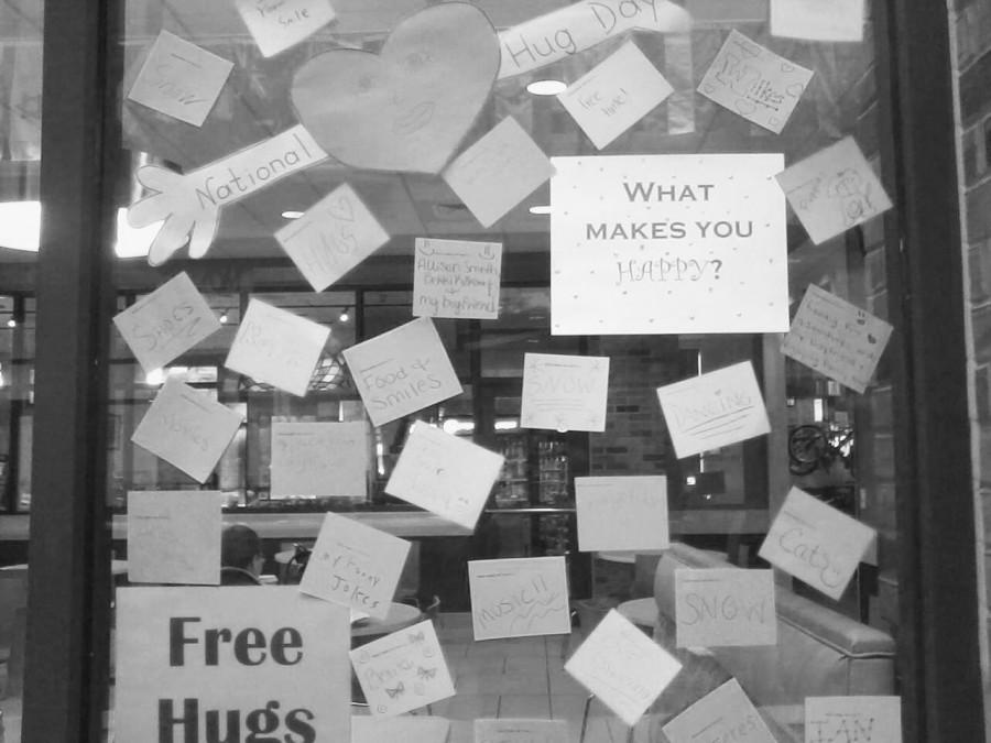 To+celebrate+National+Hug+Day+Student+Development+held+a+free+hugs+event.+The+event+took+place+in+the+Henry+Student+Center.