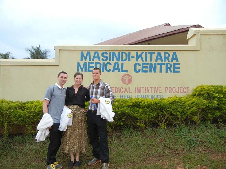 Pharmacy APPE students visiting the Kitara-Masindi Hospital. Left to right: Jeff Geraci from DYouville College and Stacy Prelewicz and Dominick Ardo from Wilkes University.