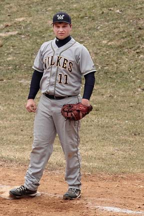 Stephen Ruch, shown here against Eastern University, had a run-scoring double against Keuka.