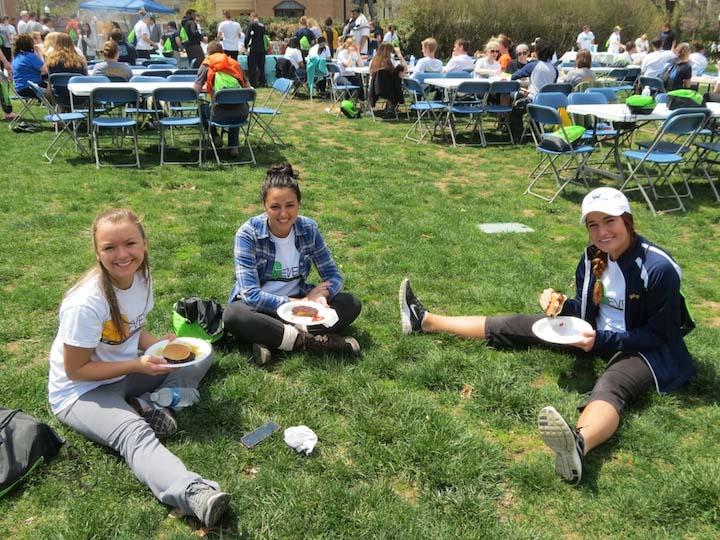 Junior, Jenna Vislosky (left) Senior, Jacklyn Palummo (middle) and Senior, Hayley Dutka enjoy the "Big Event's" backyard barbecue.