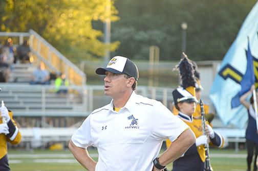 Coach Trey Brown preparing before last Friday night’s game against Delaware Valley.