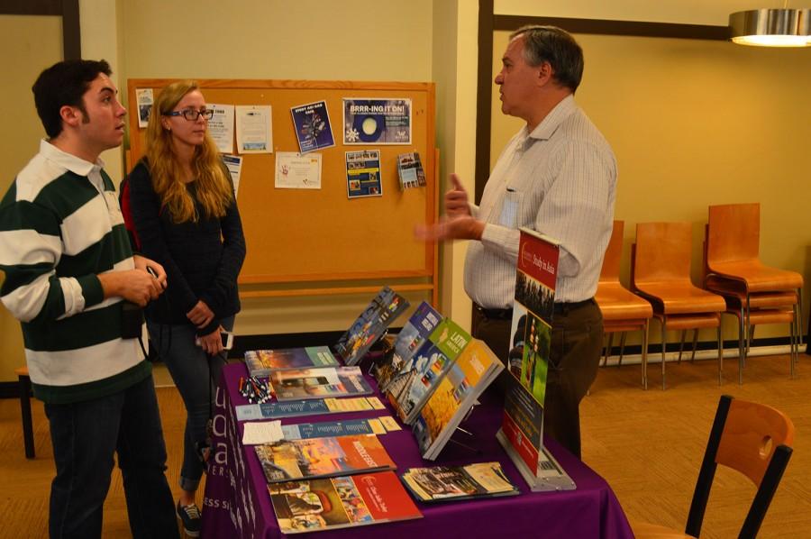 During a recent study abroad fair, a representative from Alliance Global Education spoke with Anthony Polizzi, a freshman, mechanical engineering major, and Ashley Bender, a freshman, pre-pharmacy major about international opportunities. 