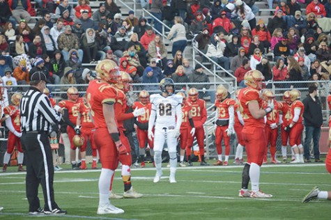 Zach Bogoly before a play at the Wilkes/King’s rivalry game this past Saturday. 