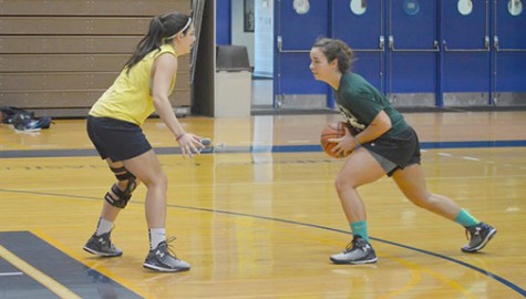 Members of Women’s basketball play a pickup game during a recent practice.