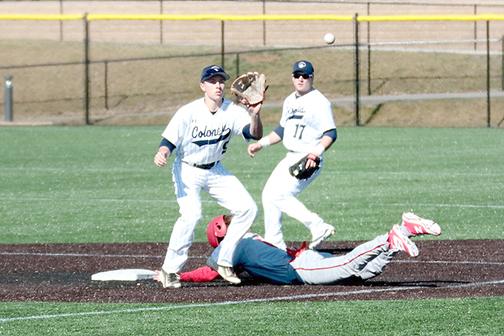 Shortstop Mike Wozniak recieves throw at 2nd base against Dickinson College.