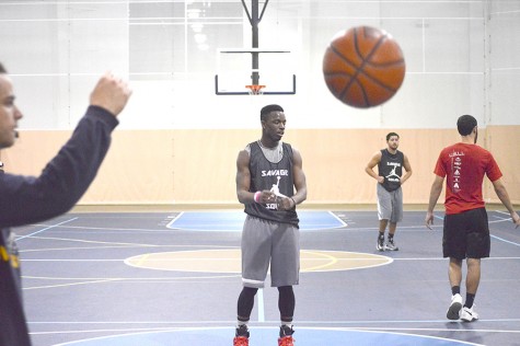 Junior Marcellus Hayes participates in an intramural game of basketball this past  Wednesday night.