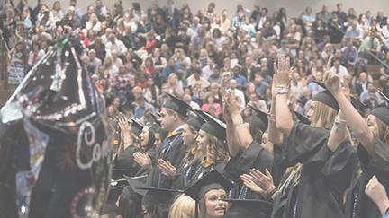 The newest alumni of Wilkes University applaud as the 2016 Spring Commencement concludes. In total, 715 students graduated during the ceremonies.