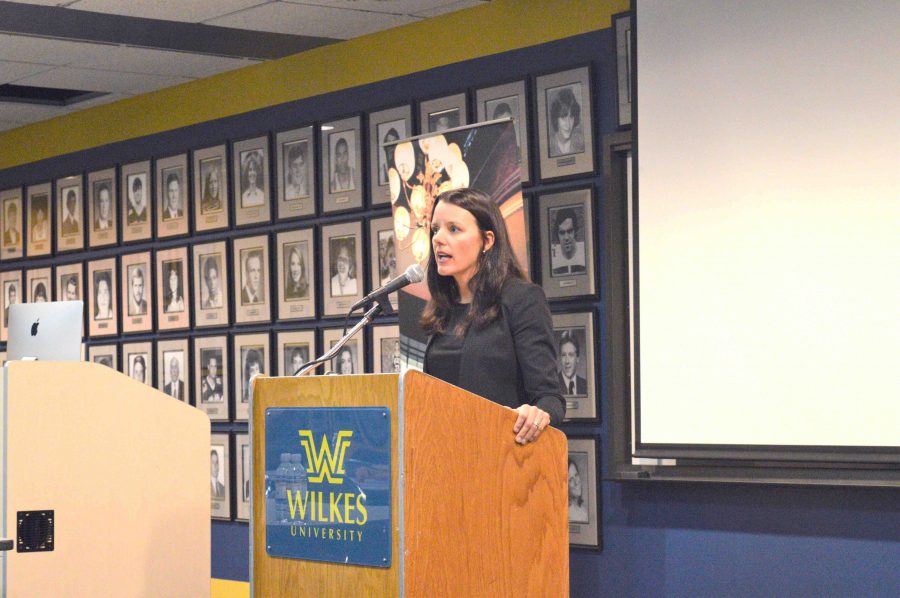 Vicky Edgecombe speaks to Wilkes University students.
