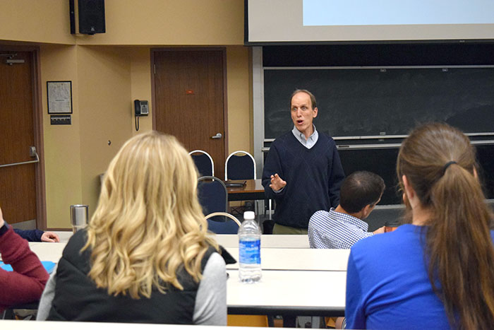 Dr. Joel Fish lectures Wilkes athletes on the psychology behind sports.