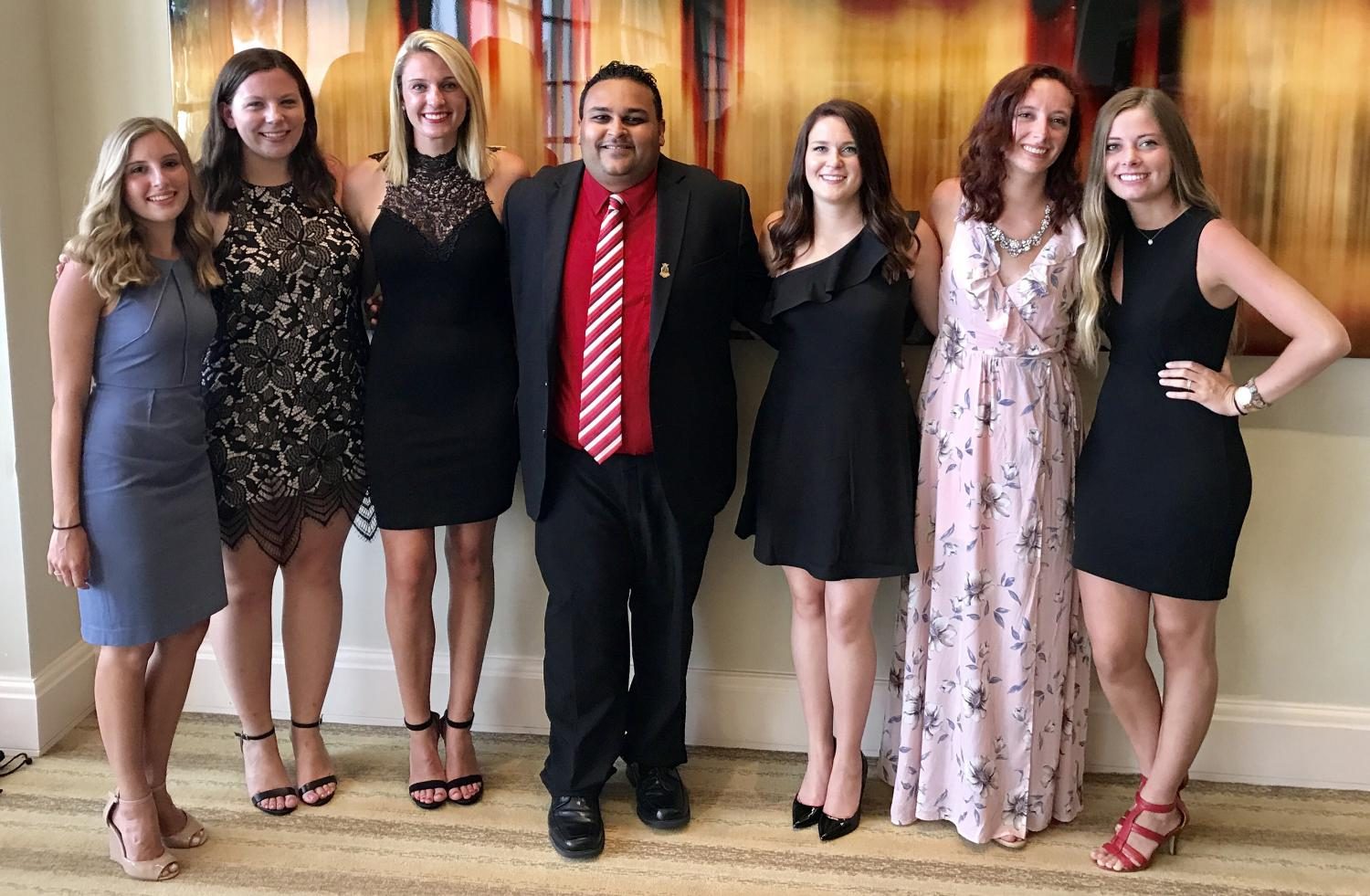 Students from Delta Omicron, the Wilkes chapter of Kappa Psi Pharmaceutical Fraternity visited the fraternity’s biannual convention in Naples from Aug. 1 to 5. From left: Antonia Gobo, Leslie Shumlas, Katy Campf, Vicky Shah, Bethany Chmil, Kelly Sones and Nicole Jankowski.