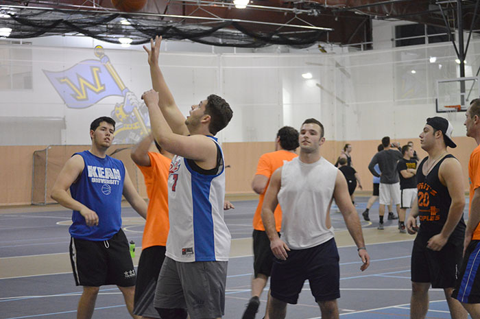Intramurals players participate in a basketball game during the spring basketball season earlier this year.