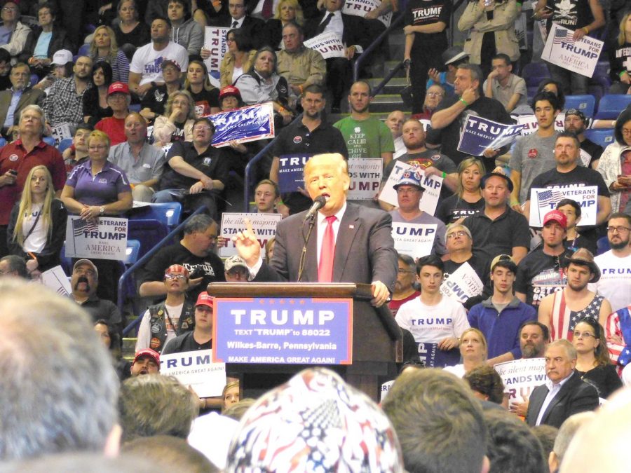 Donald Trump at his rally in Harrisburg in April 2016 while running for presidency. 