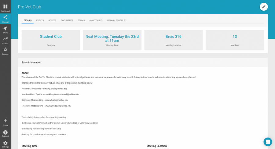 The+dashboard+of+the+Pre-Vet+Club.+Club+leaders+can+edit+things+like+meeting+time%2C+meeting+location%2C+and+basic+information+from+this+area+for+other+club+members+to+view.