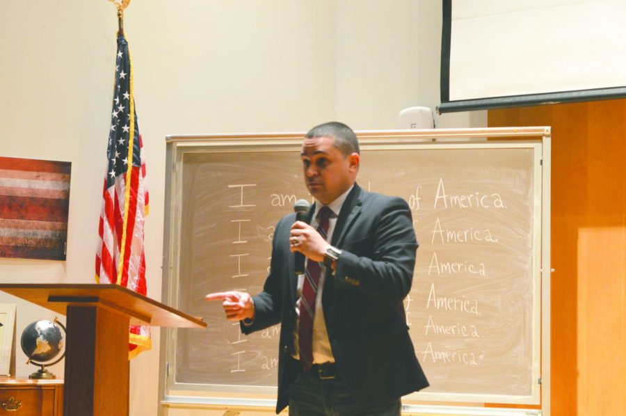 Dr. Avila spoke in front of a set that featured a chalkboard that said, “I am the future of America.” Also on stage were numerous Puerto Rican flags, as well as family photographs.