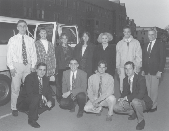 Baldino, far right back row, with students in April 1998 at a political drive.