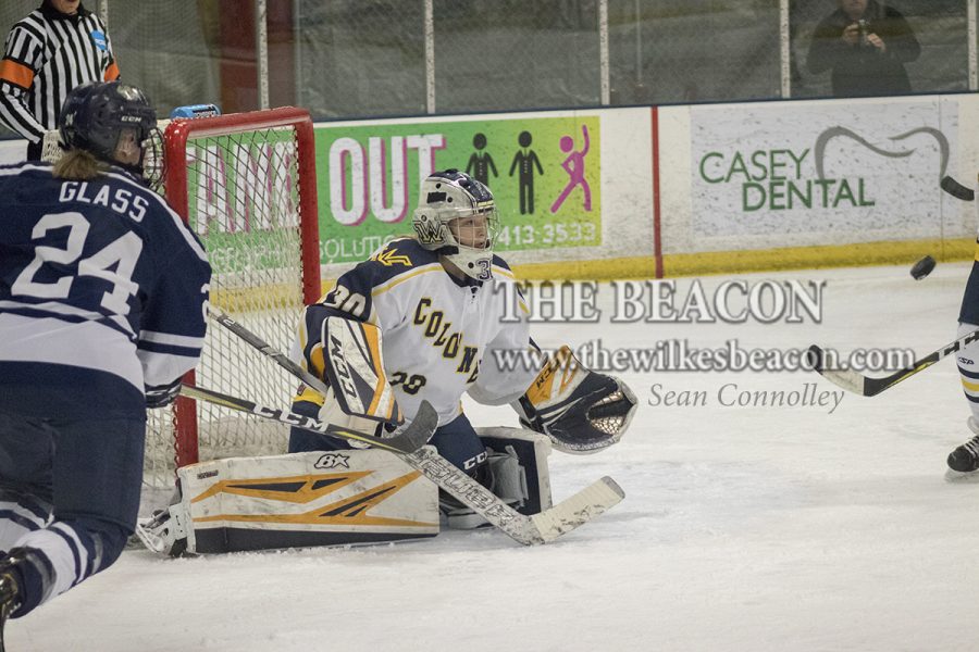 Freshman Ally Joly made a record 66 saves on Friday and followed it up with 63 saves on Saturday in back-to-back contests against Utica.