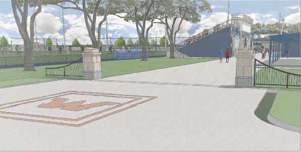 The renovations will include enhancements to the fan experience, including a new parking lot entrance, shown above in an artistic rendering. 