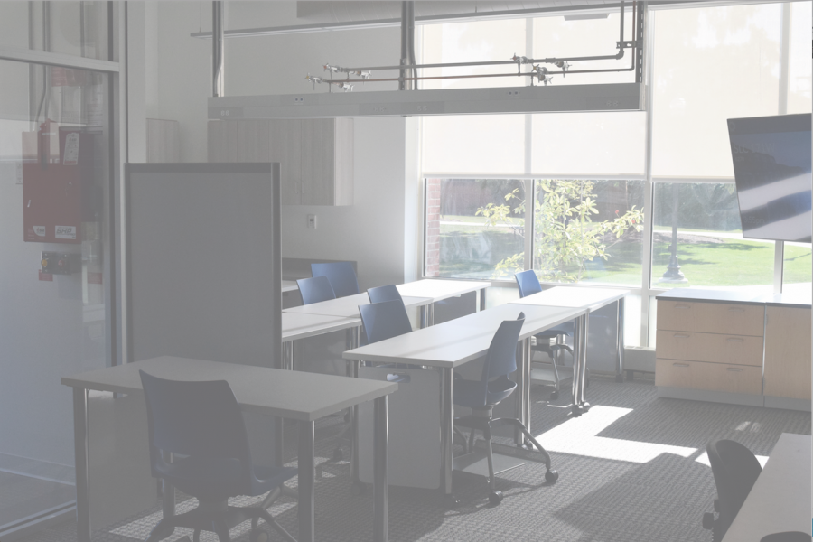 The interior of the collaboration lab consists of a server room and numerous large monitors to display data simulations. The lab will be available to any faculty and students, but with research projects having priority access.