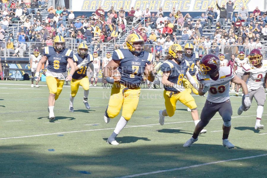 With a minute to play in the first half, senior defensive tackle Vinne Werner recorded his first-career pick-six after grabbing the ball out of the Alvernia receiver’s hands and sprinting to the endzone to make the score 25-6.