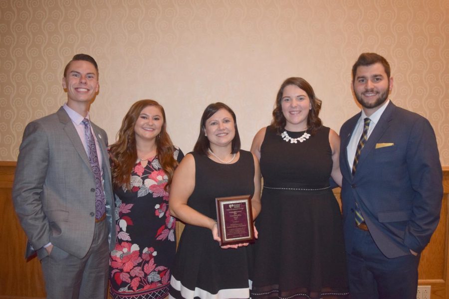 Pictured from left to right, Cody Morcom, Nicole Hughes, Kimberly Ference, associate professor of pharmacy practice, Rachel Wood and Dylan Fox.