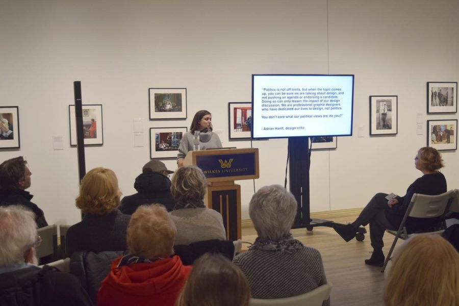 Lisa Reynolds explaining the evolution of presidential campaign poster design.