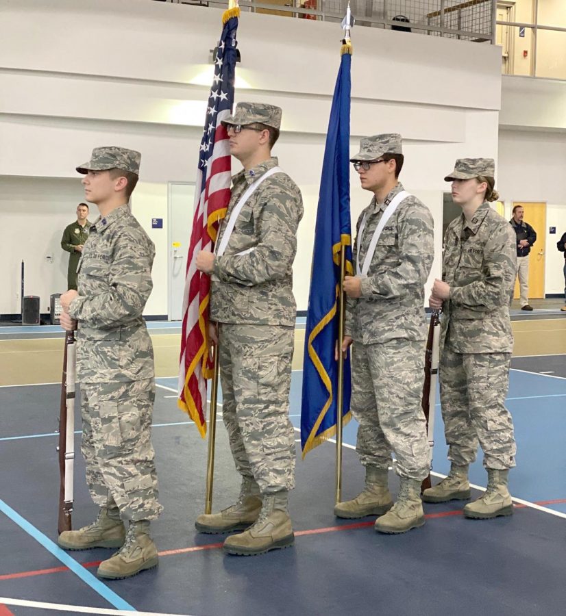 ROTC cadets from left to right: Andrew Lessig, Shawn Cottee, Jason Aristizabal and Maura Clarke. 