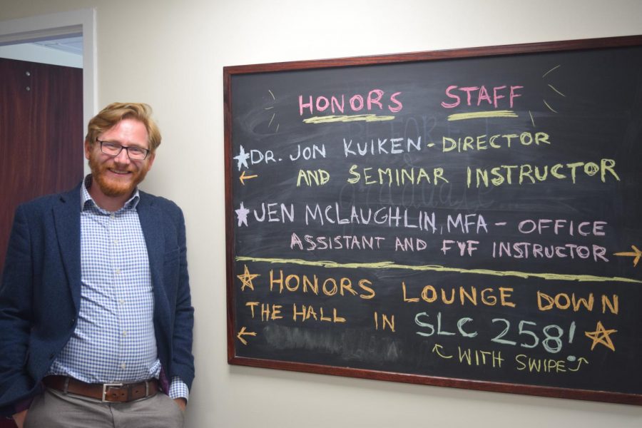 Dr. Jonathan Kuiken in the new offices on the second floor of Stark Learning Center, room 262.