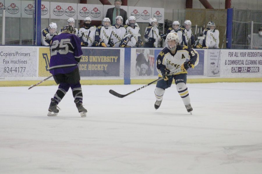 Junior Kendall Castro skated towards the goal to score against Chatham University. 