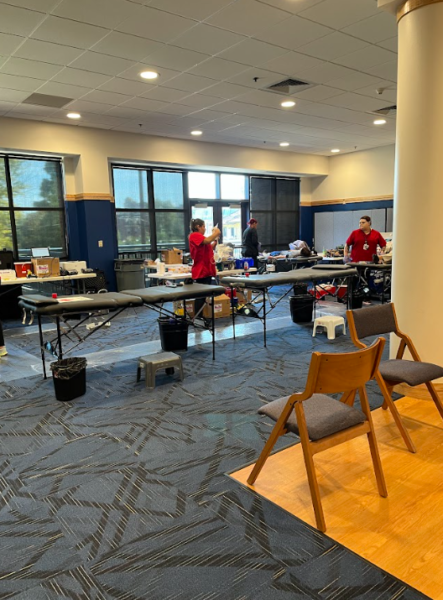 American Red Cross volunteers taking blood donations in the Jean and
Paul Adams Commons ballroom on the second floor of the SUB. The blood
drive took place Sept. 12 and was held from 9:45 a.m. to 2:45 p.m.