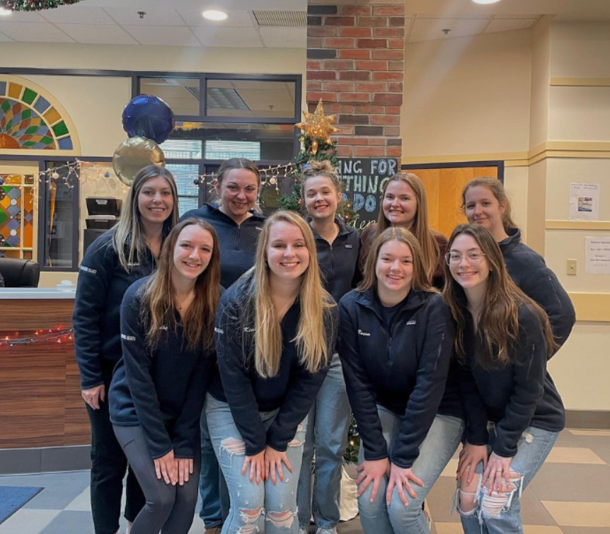 WUPB executive board, fall 2022; back row L-R: Addie Hazlet (advisor), Brynn
Marlow (junior), Jessica Kunkle (junior), Nicole Middleton (p3) and Kaelin Hughes (senior). Front row L-R: Shelby Brazes (senior), Kimberly Wheeler (junior/p1), Rebecca Ax (junior) and Lauren Beaver (junior).