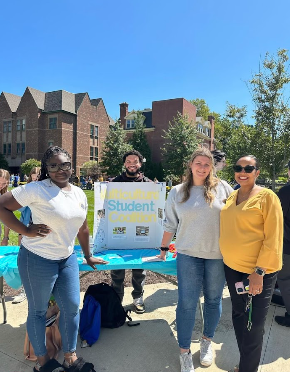 From left to right, Kathrine Ermeus, president, Abel Gonzalez, treasurer, Starr Sandt, vice president and Erica Acosta, adviser.