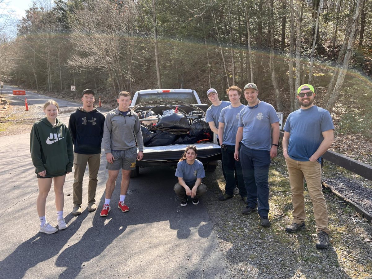 The club cleans up at Seven Tubs Nature Area in Luzerne County. LEFT TO RIGHT: Alexis Reedy, Trever Welsh, Ian Allison, Olivia Rudell, Randal Zack, Robert Davis, Jacob Smith, Daniel Pentka.