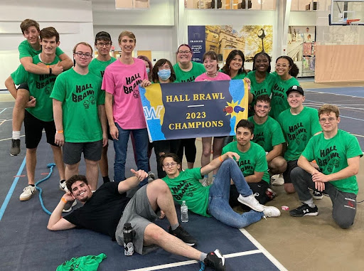 Evans second floor celebrates their victory in hall brawl back in October.