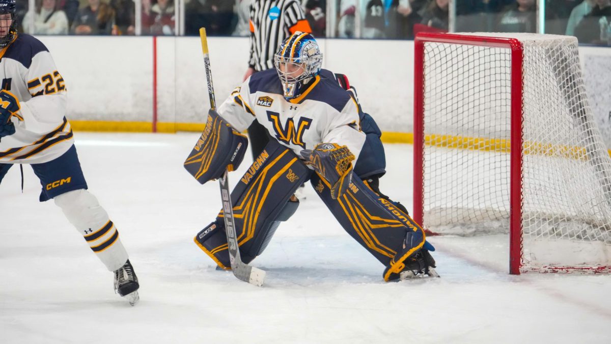 Audrey Milne prepares to make a save. 